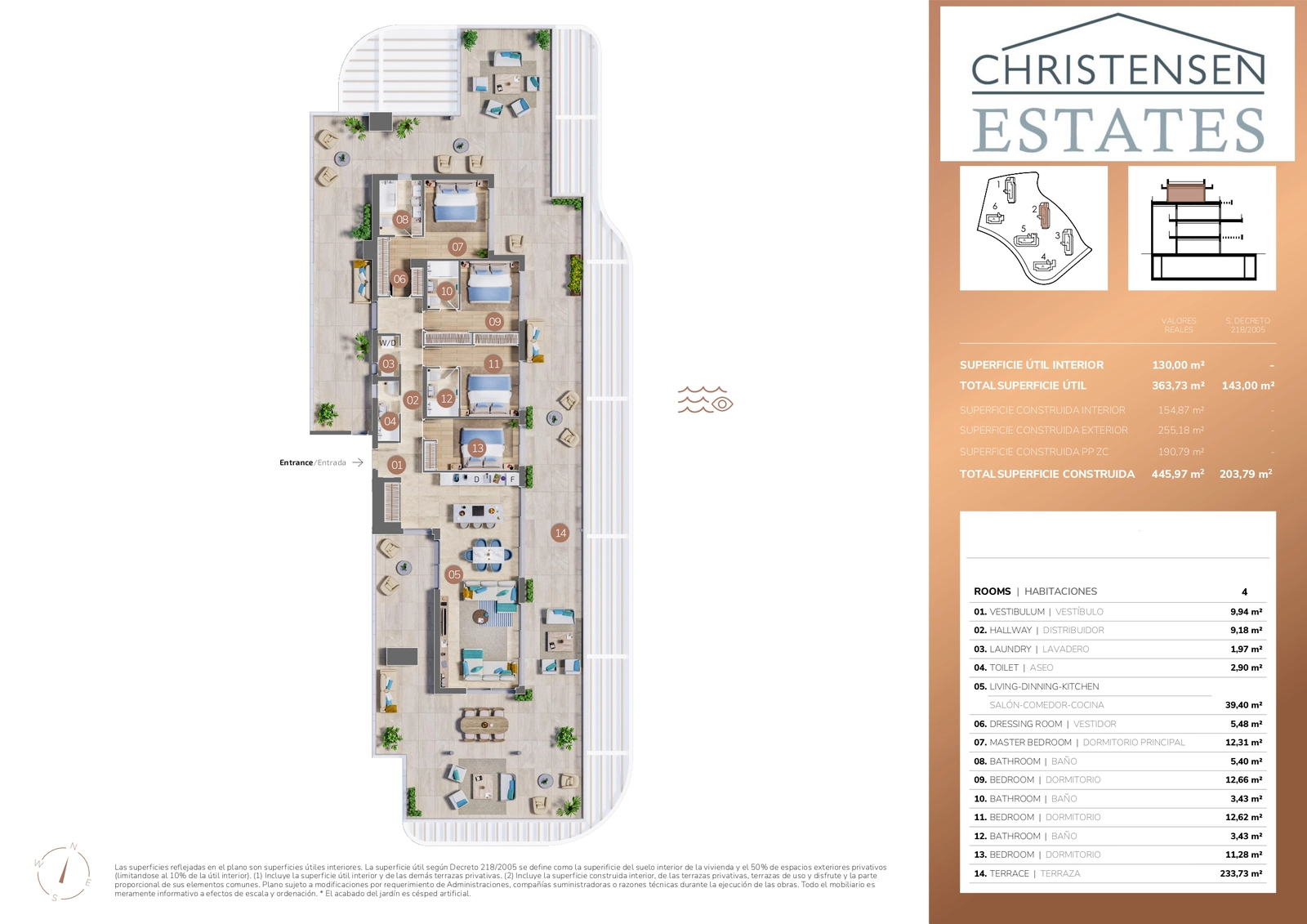 Designets højdepunkt; denne fire-værelses bolig tilbyder ekspansive opholdsrum og en ekstraordinær terrasse, designet for den ultimative luksuslivsstil.