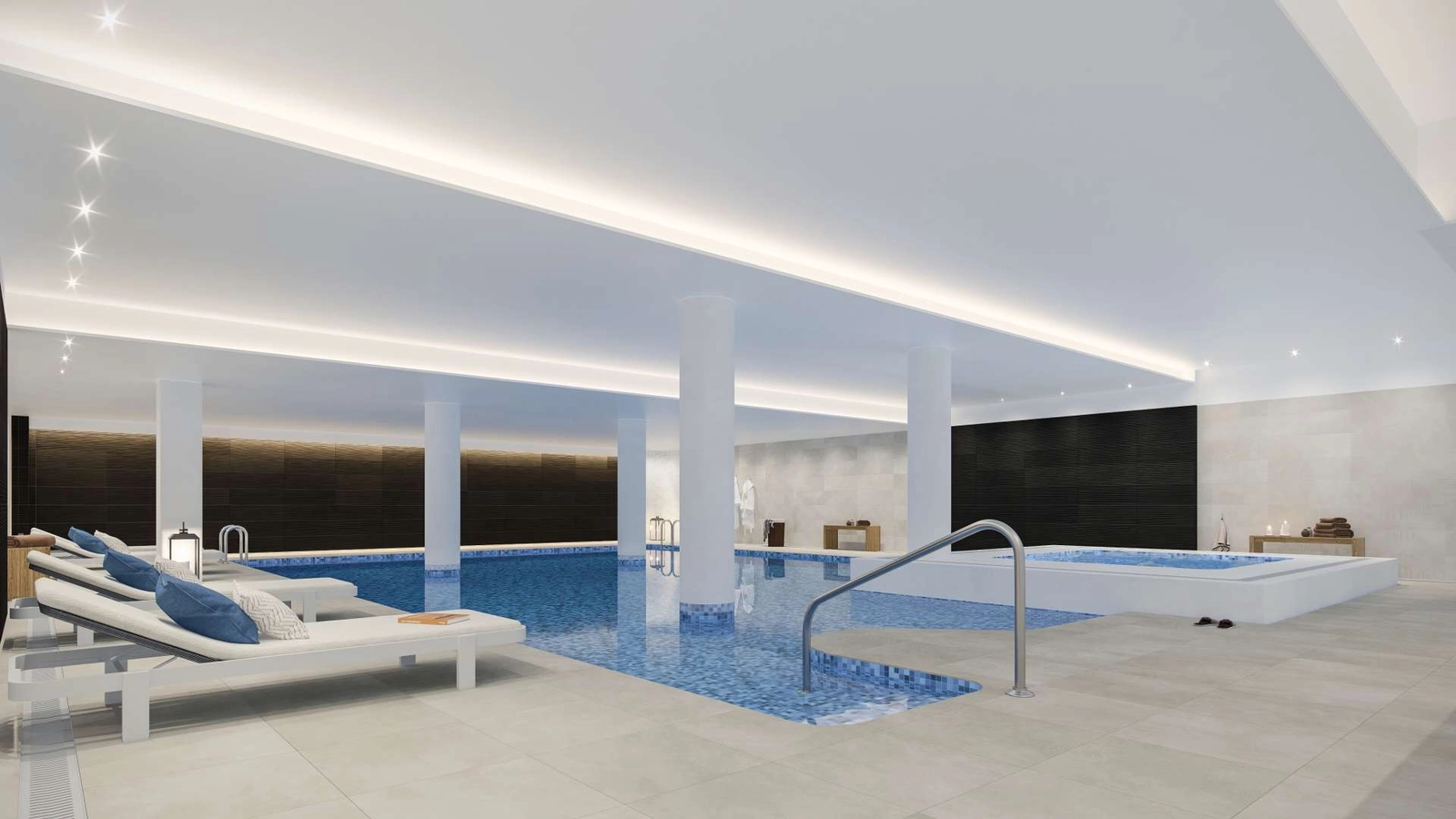 Slap af og kom ned i gear året rundt i den eksklusive indendørs swimmingpool og spa-område.