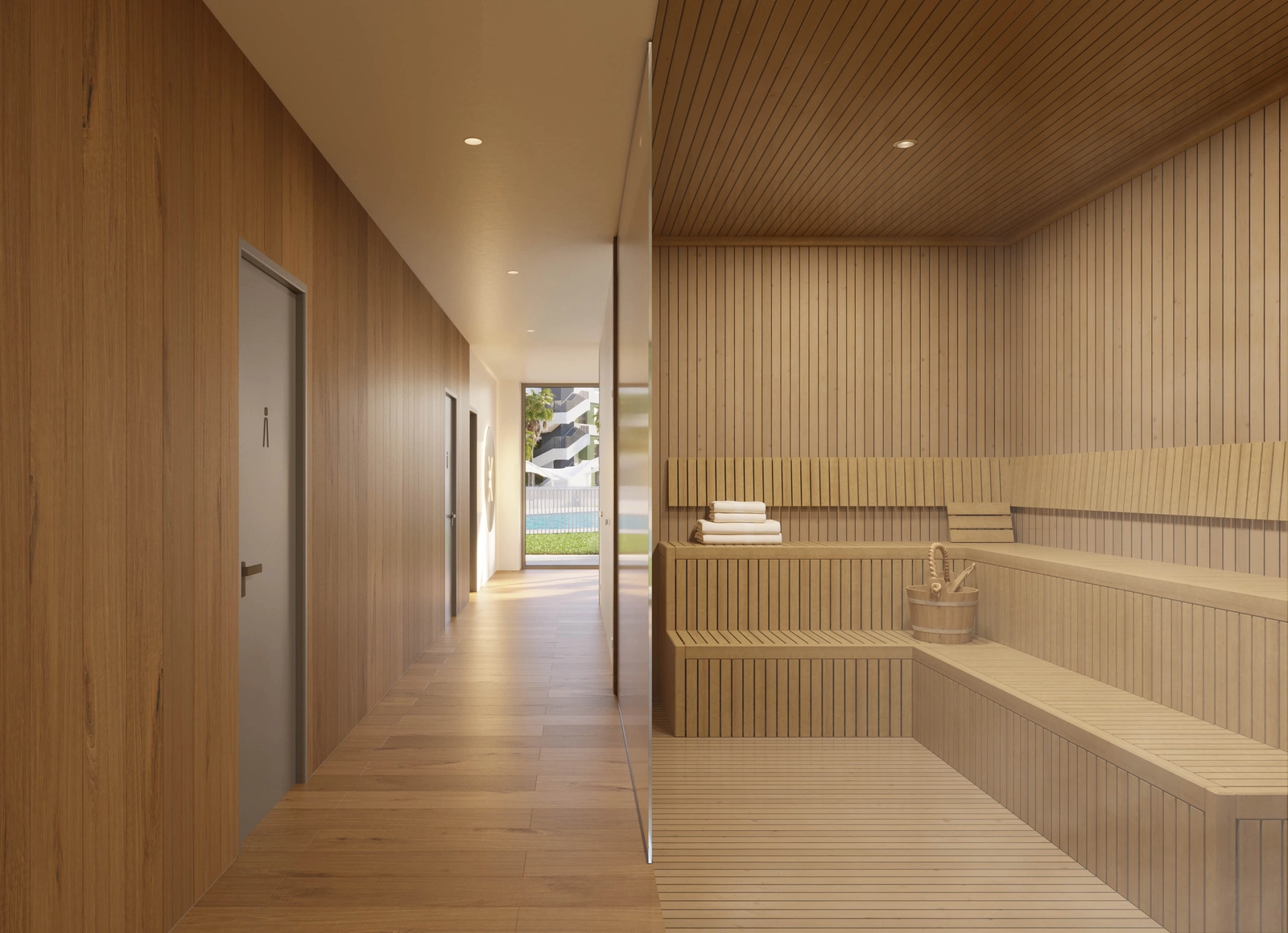 Slap af og kobl fra i beboernes private sauna, en del af de omfattende wellnessfaciliteter.