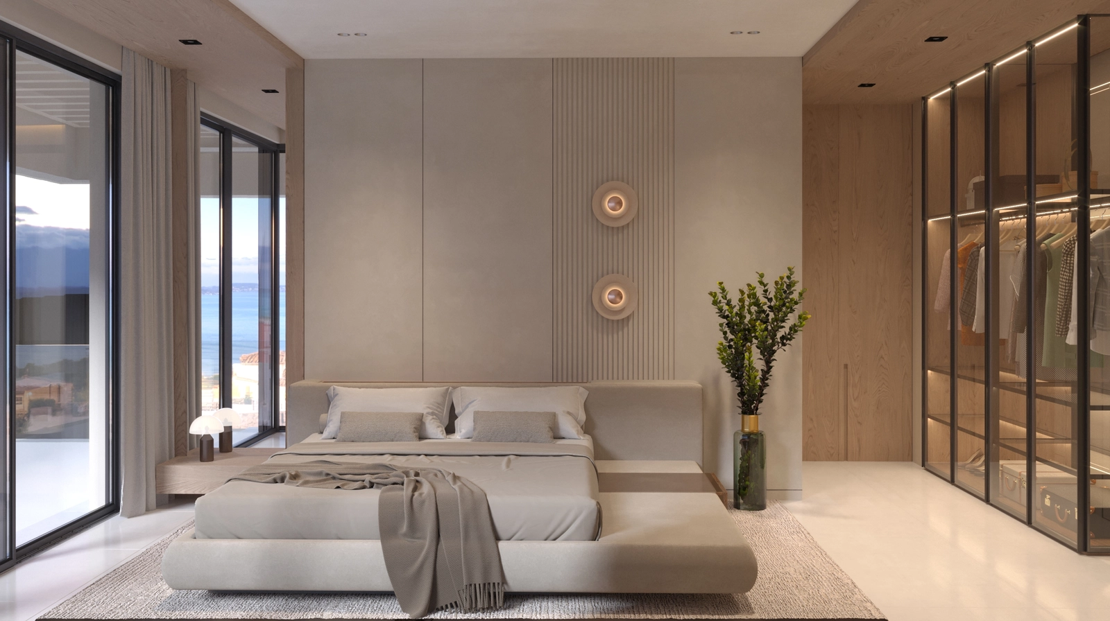 Master-suiten er et fredfyldt tilflugtssted med smuk udsigt og et rummeligt walk-in-closet.