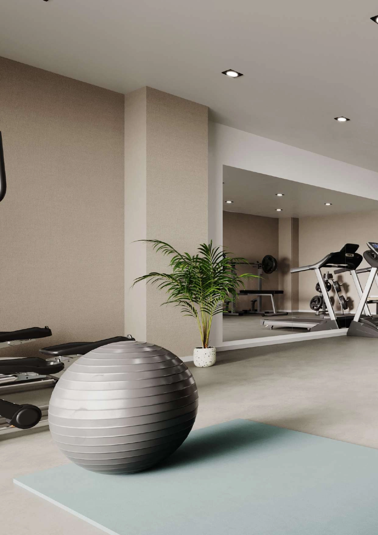Hold dig aktiv i det fuldt udstyrede, moderne fitnessrum, designet til eksklusiv brug af beboere.