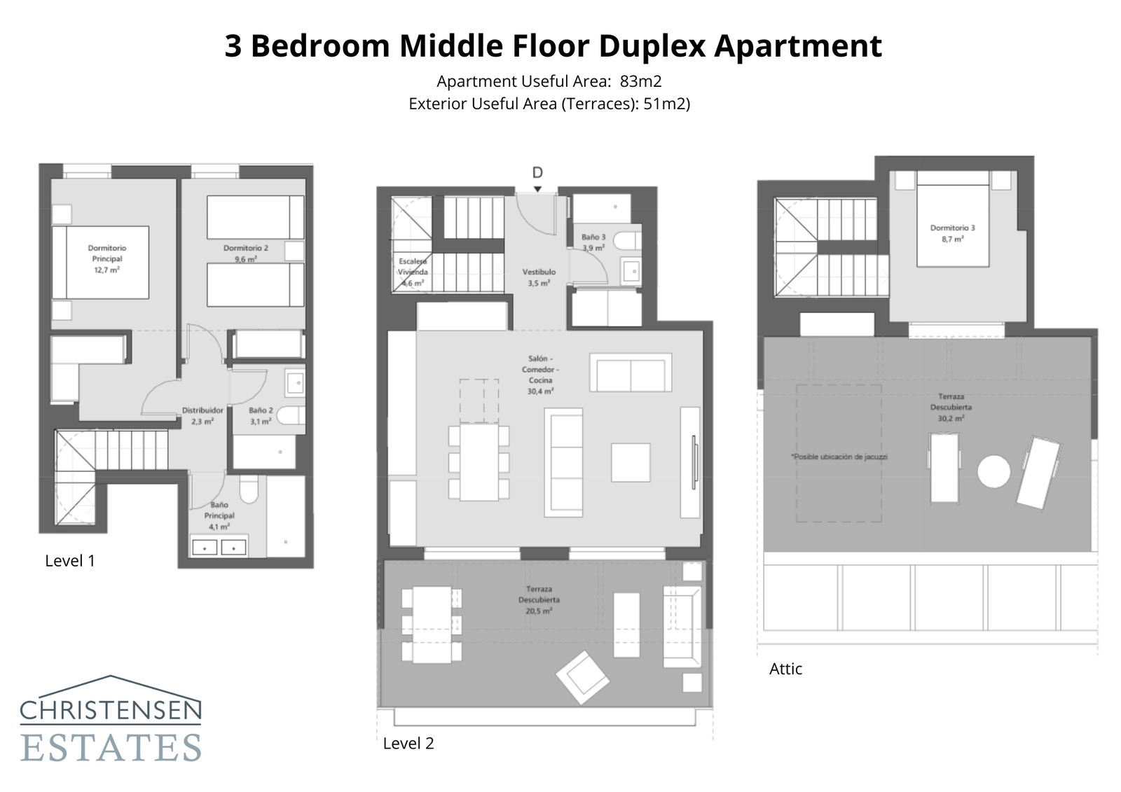 Oplev det intelligente design af denne treværelses duplex, som tilbyder flere terrasser fordelt på to etager for at maksimere sollys og udsigt over Costa del Sol.