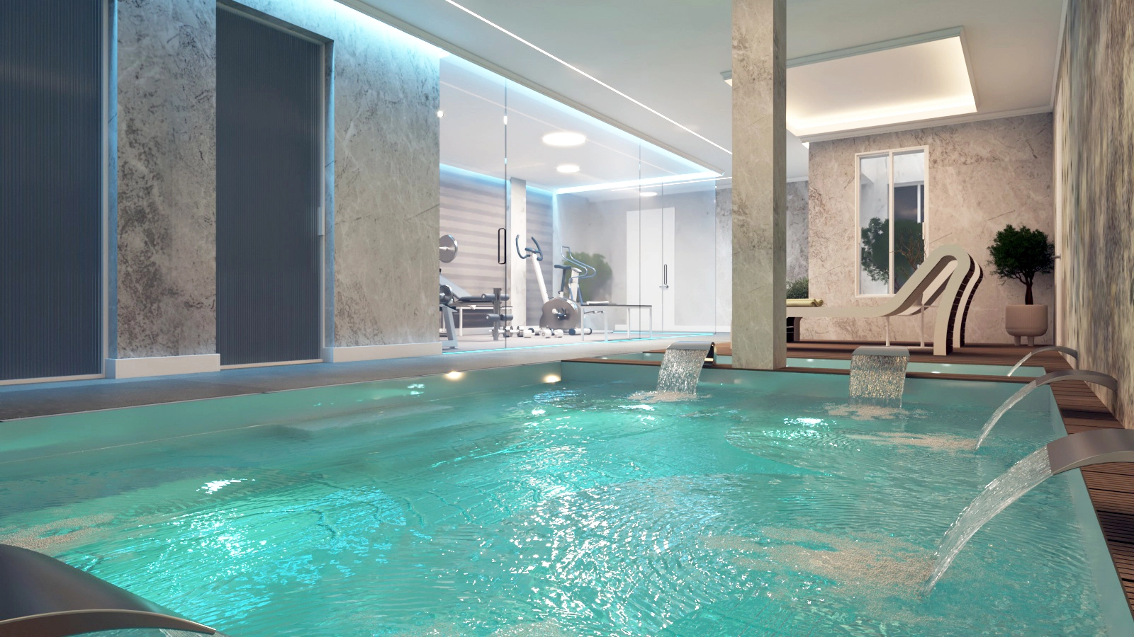 Slap af i dit private indendørs spa, et fristed af ro designet til ultimativ afslapning.