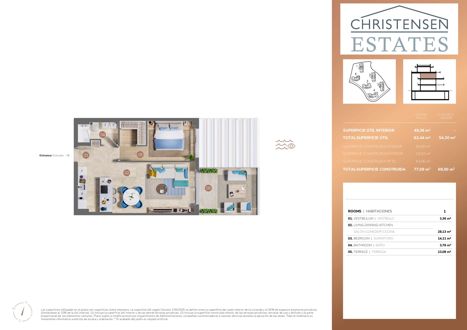 An intelligently designed one-bedroom layout offering a fluid, open-plan living space that maximizes comfort and light.