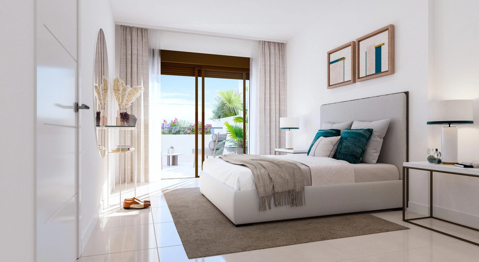 A tranquil master bedroom with direct access to a private terrace, offering a perfect personal retreat.