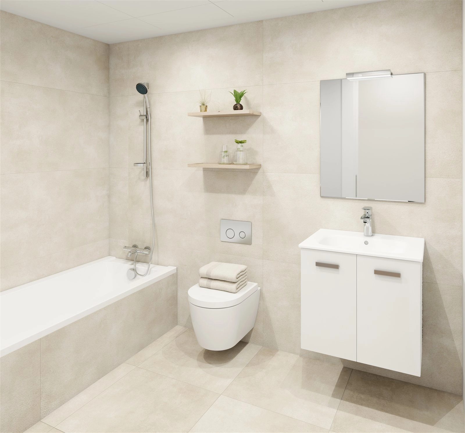 A well-appointed second bathroom with a full-size bathtub and modern fittings.