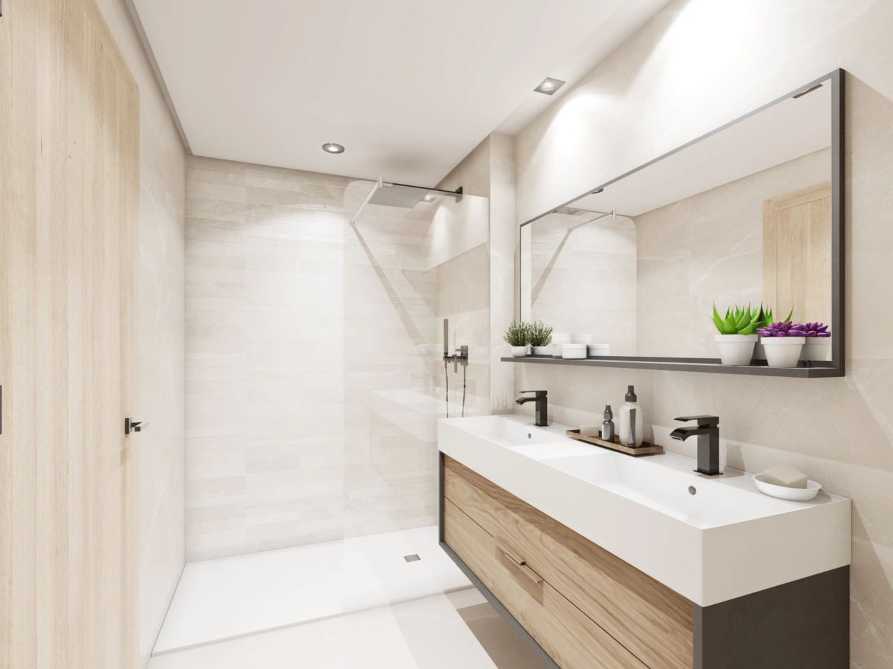 The principal bathroom features high-quality finishes and a clean, contemporary design.