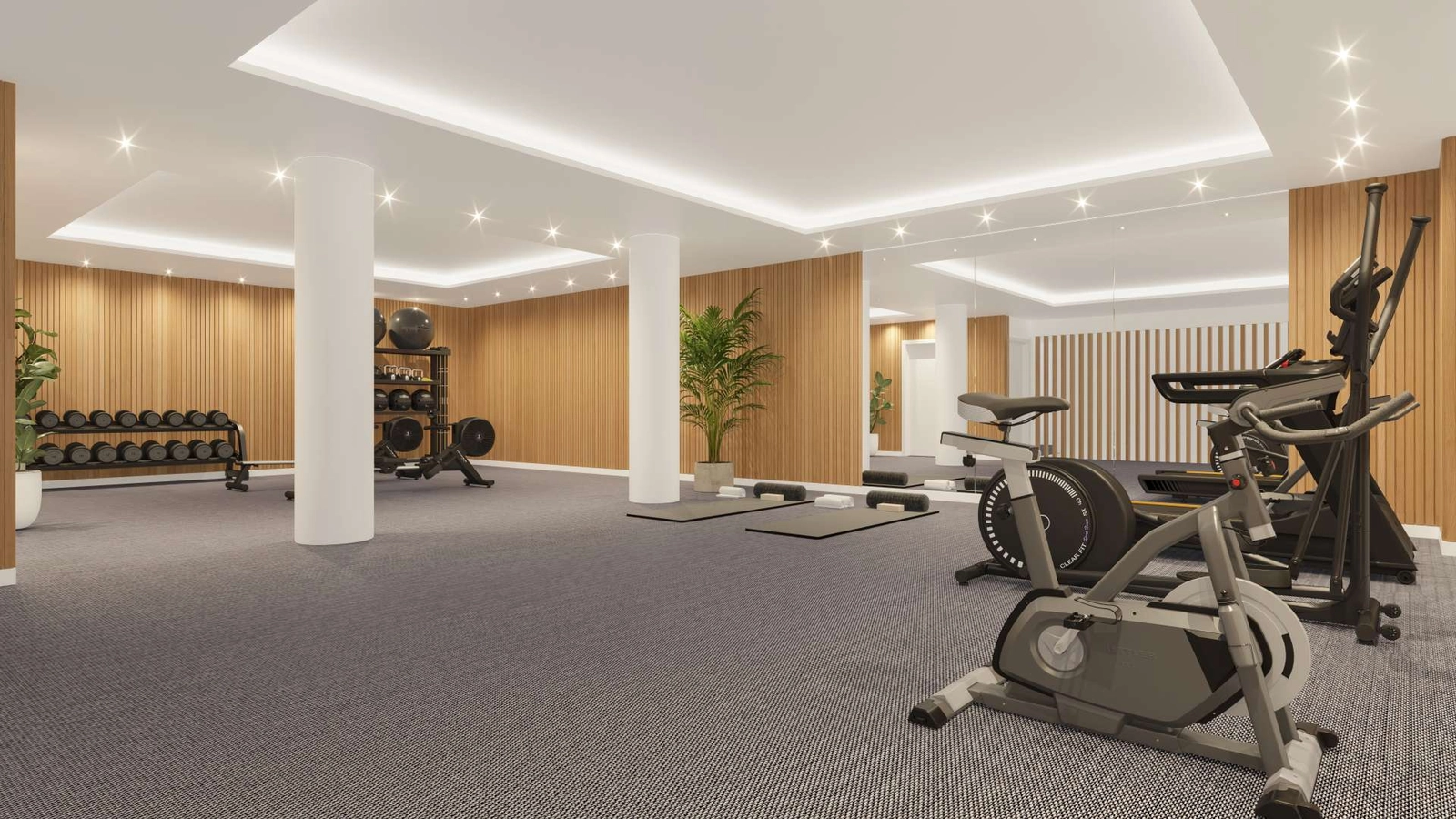 Stay active in the fully equipped private gym for residents.