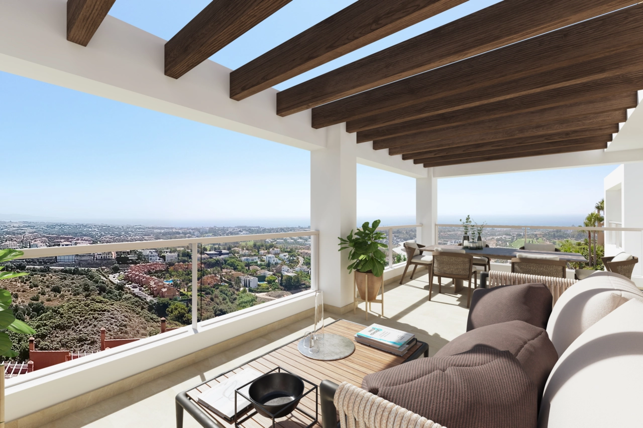 Relax or entertain on the generous penthouse terrace, offering breathtaking views over the coast and landscape.