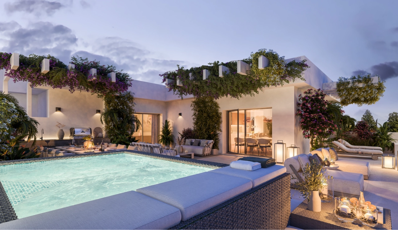 Penthouse terraces feature private pools, creating a magical atmosphere for evening relaxation.