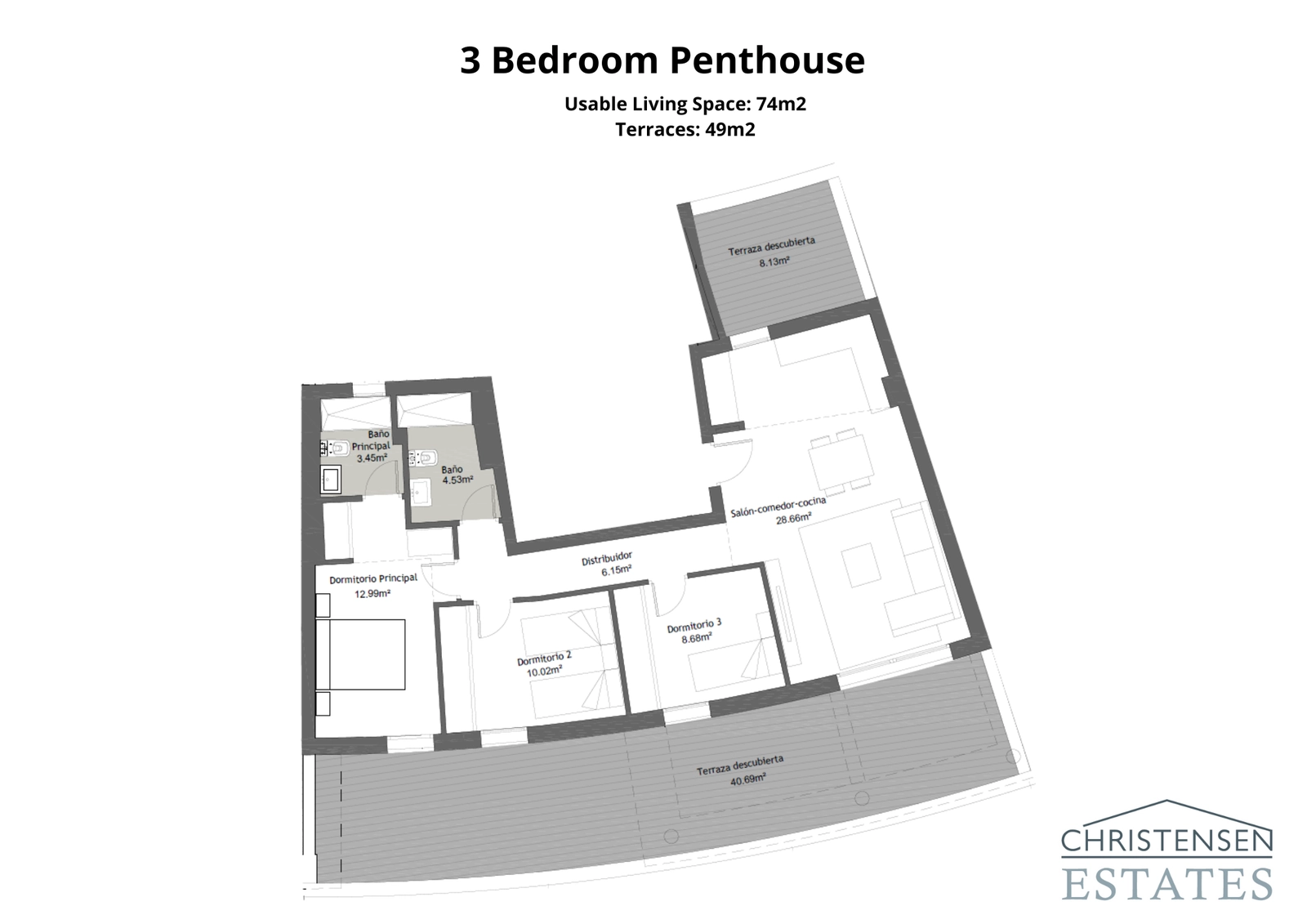 This expansive three-bedroom penthouse offers an exceptional living experience, featuring an impressively large terrace area perfect for entertaining and relaxation.