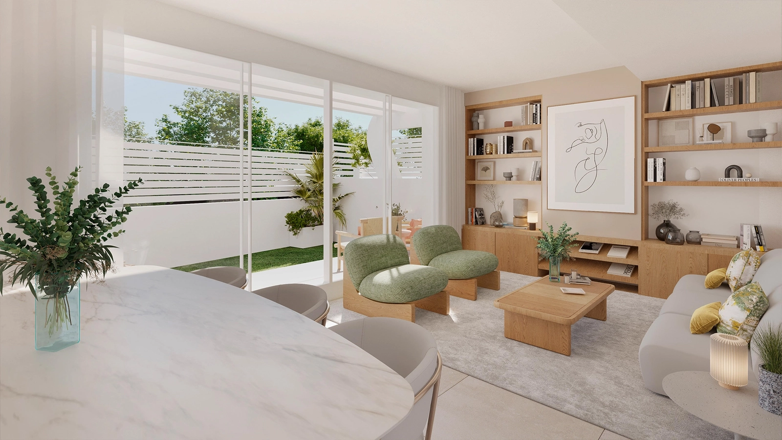 The ground-floor terrace and garden offer a private oasis for relaxation and outdoor living.