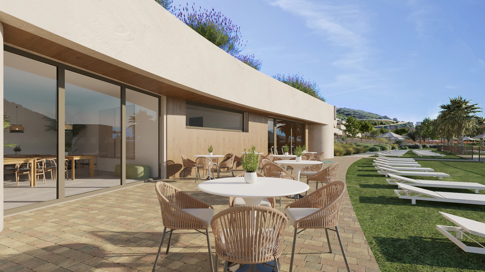 Relax on the terrace of the residents' social club.