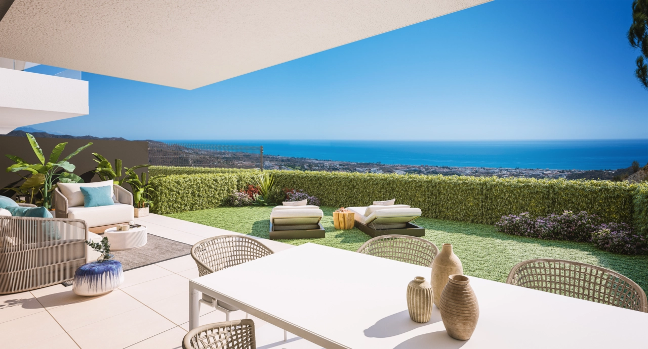 A private garden terrace offering spectacular sea views over the Costa del Sol.
