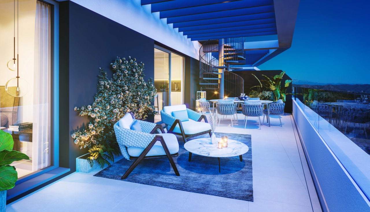 Enjoy warm evenings on your beautifully designed terrace, a perfect retreat.