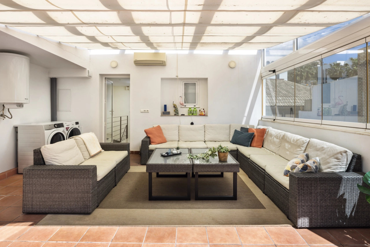 A view of the spacious and comfortable rooftop lounge area.