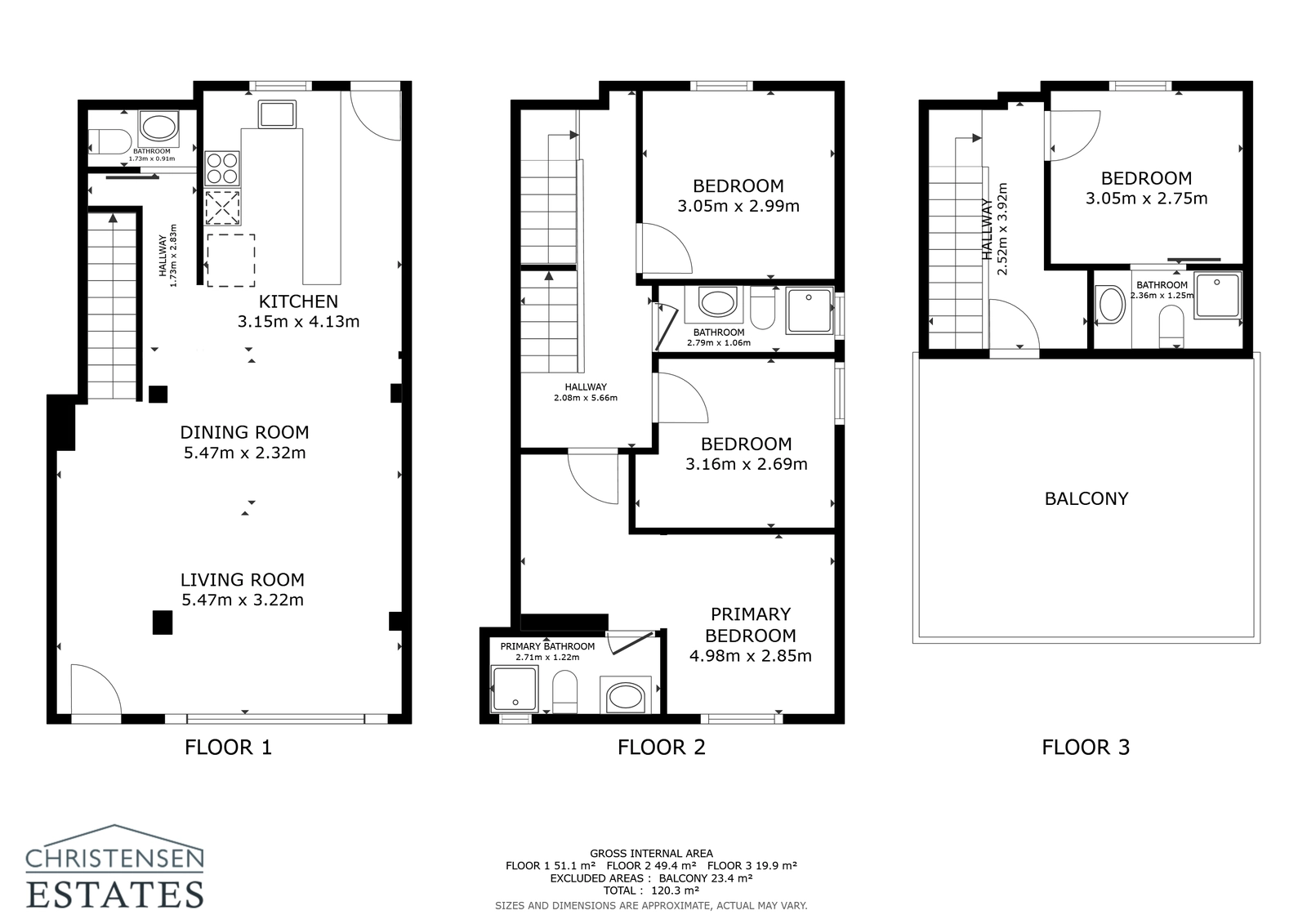 This complete overview shows the intelligent three-floor layout of the home, designed to maximize space and views.
