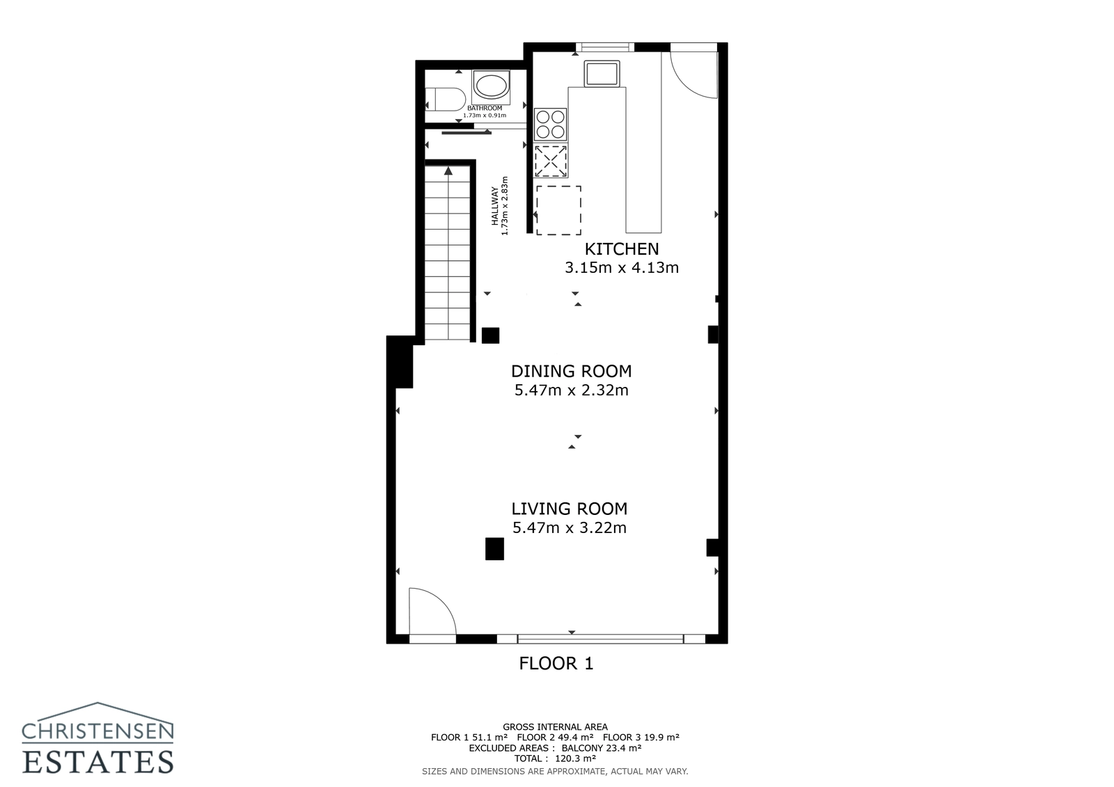 The ground floor plan highlights the open-concept living, dining, and kitchen area that connects directly to the beachfront.