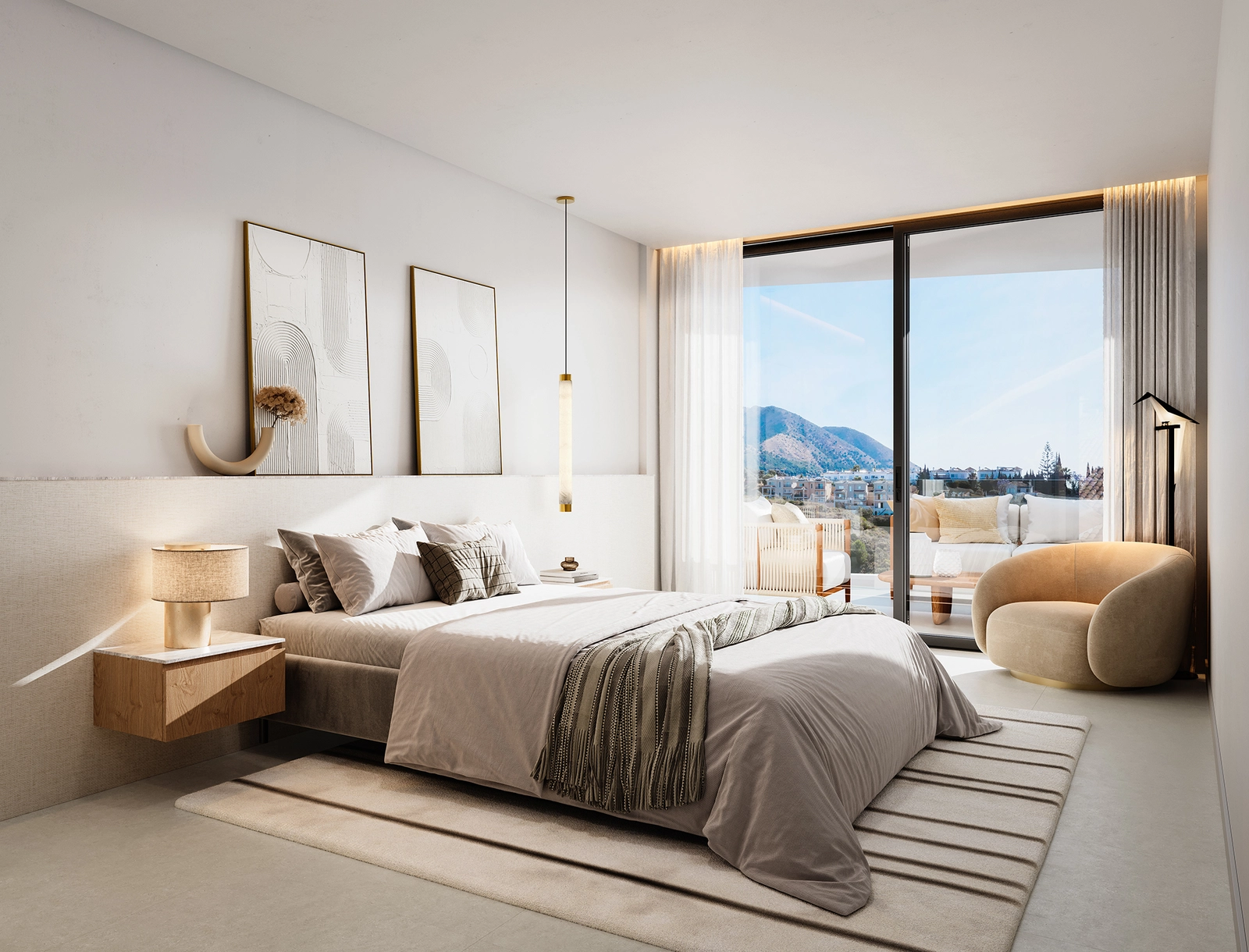 Bedrooms are designed to be restful spaces with ample natural light and terrace access.