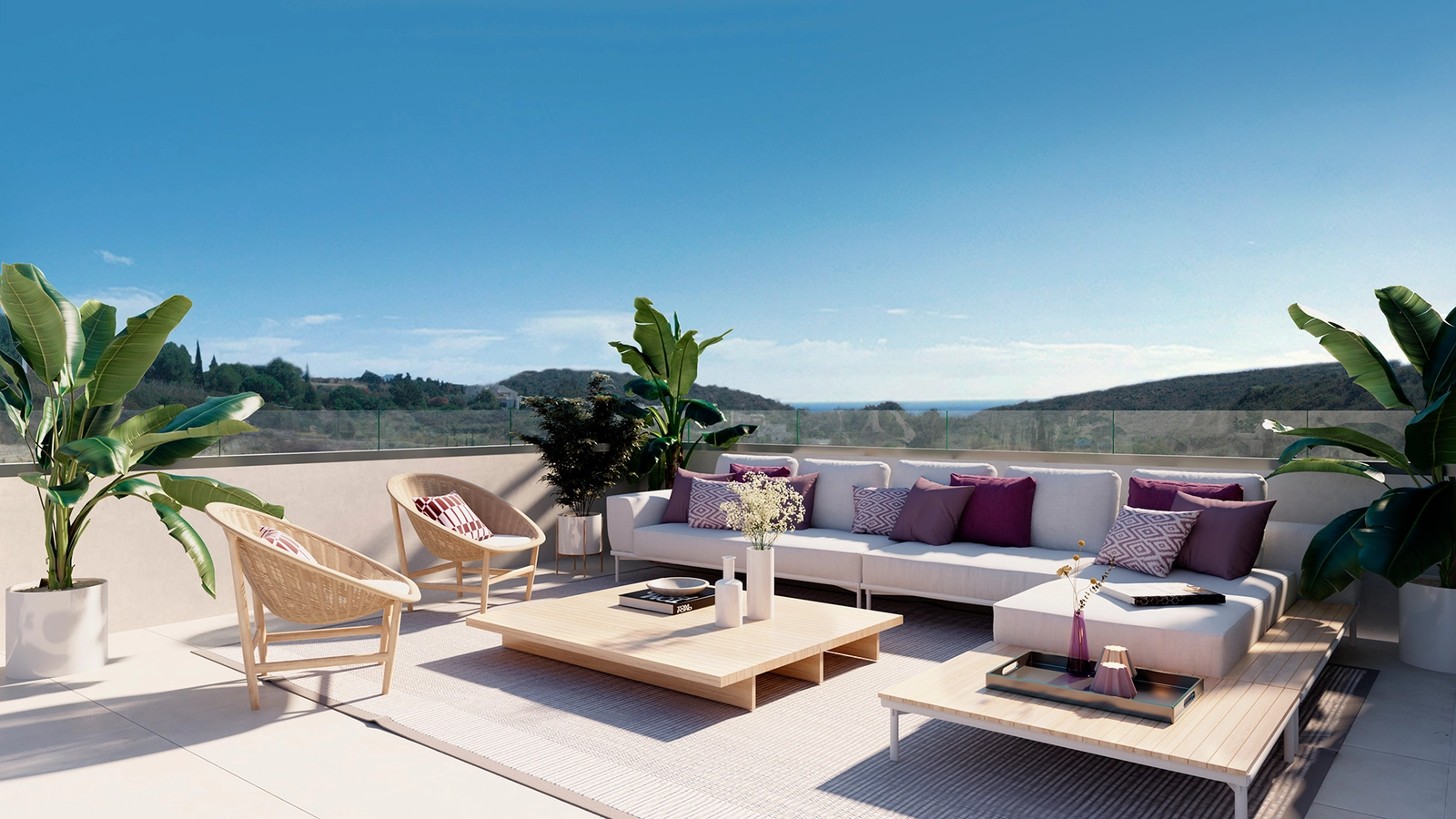 Spacious terraces designed for enjoying the wonderful Costa del Sol climate and panoramic views.