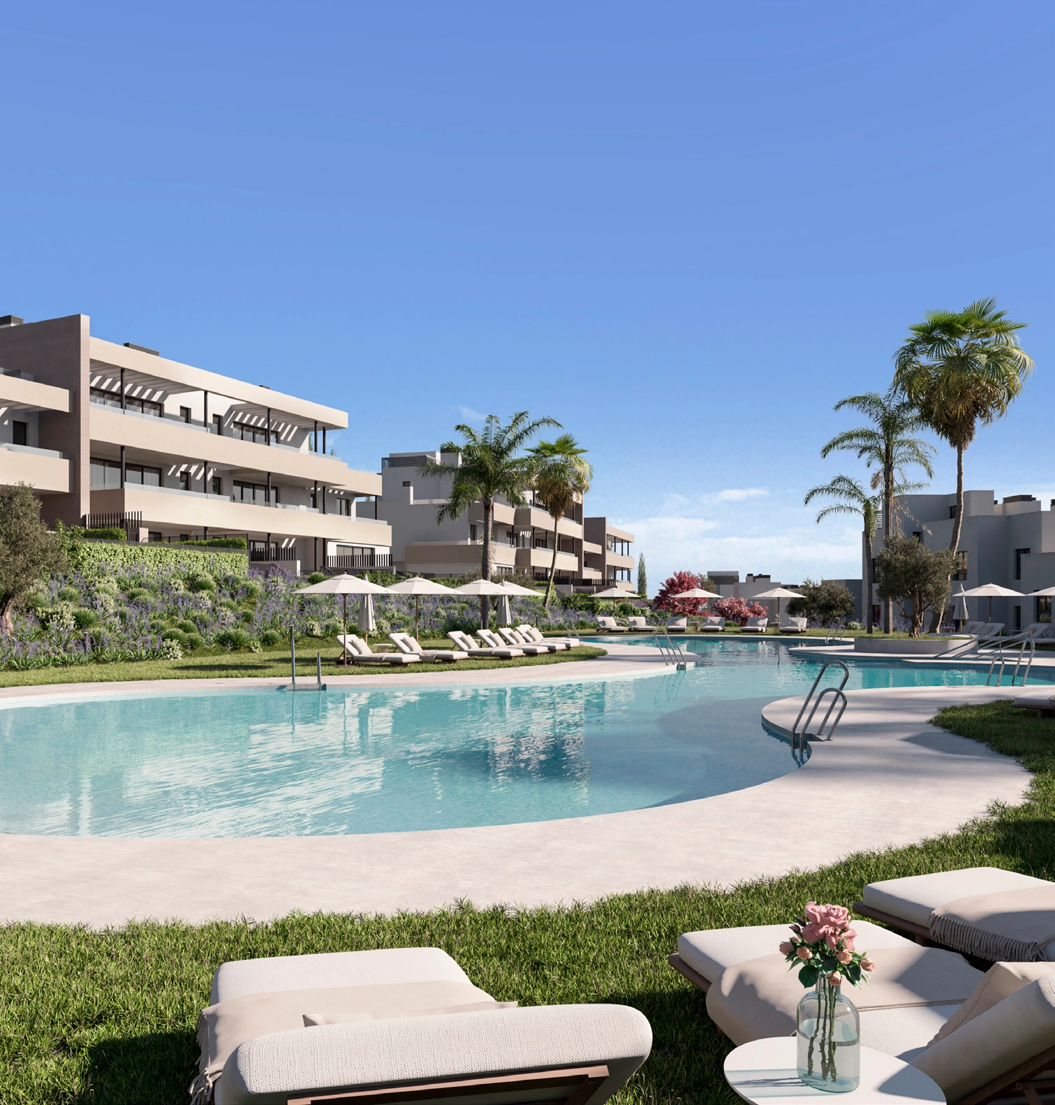 Relax and unwind by the large, beautifully designed swimming pool, a centerpiece of the community.
