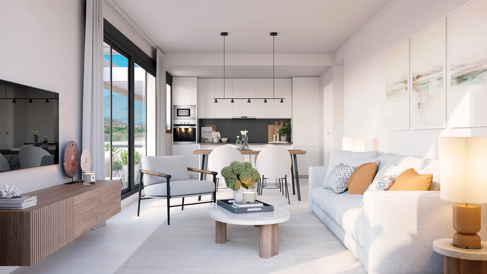 Bright and spacious open-plan living areas that flow seamlessly onto the private terrace.