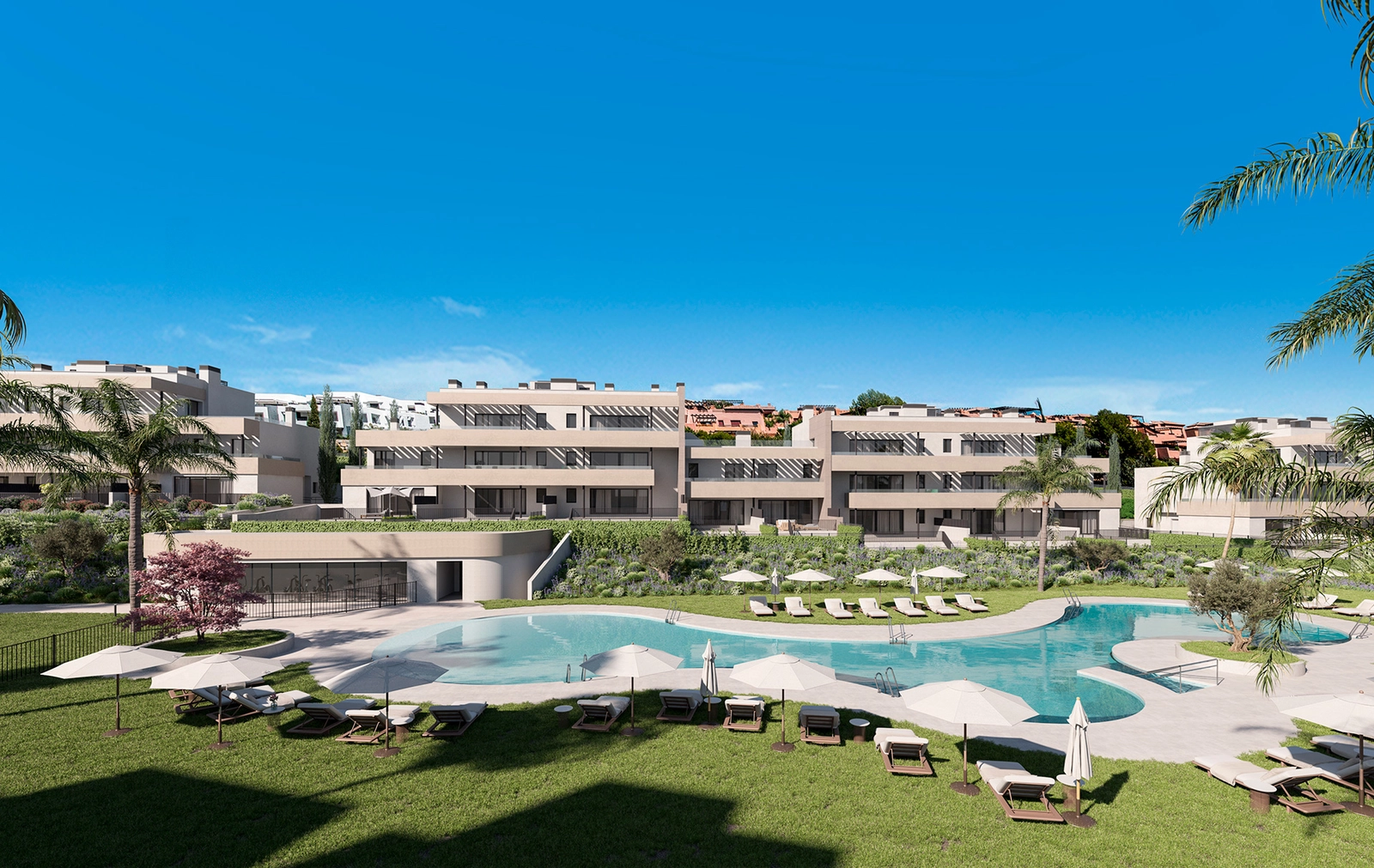 A view of the contemporary architecture of Bliss Homes, harmoniously set within beautifully landscaped gardens.