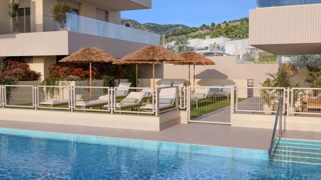 Relax by the poolside in the beautifully designed communal gardens.