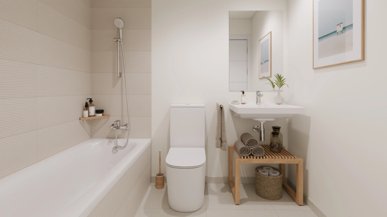 A second well-appointed bathroom with a full bathtub for family or guests.
