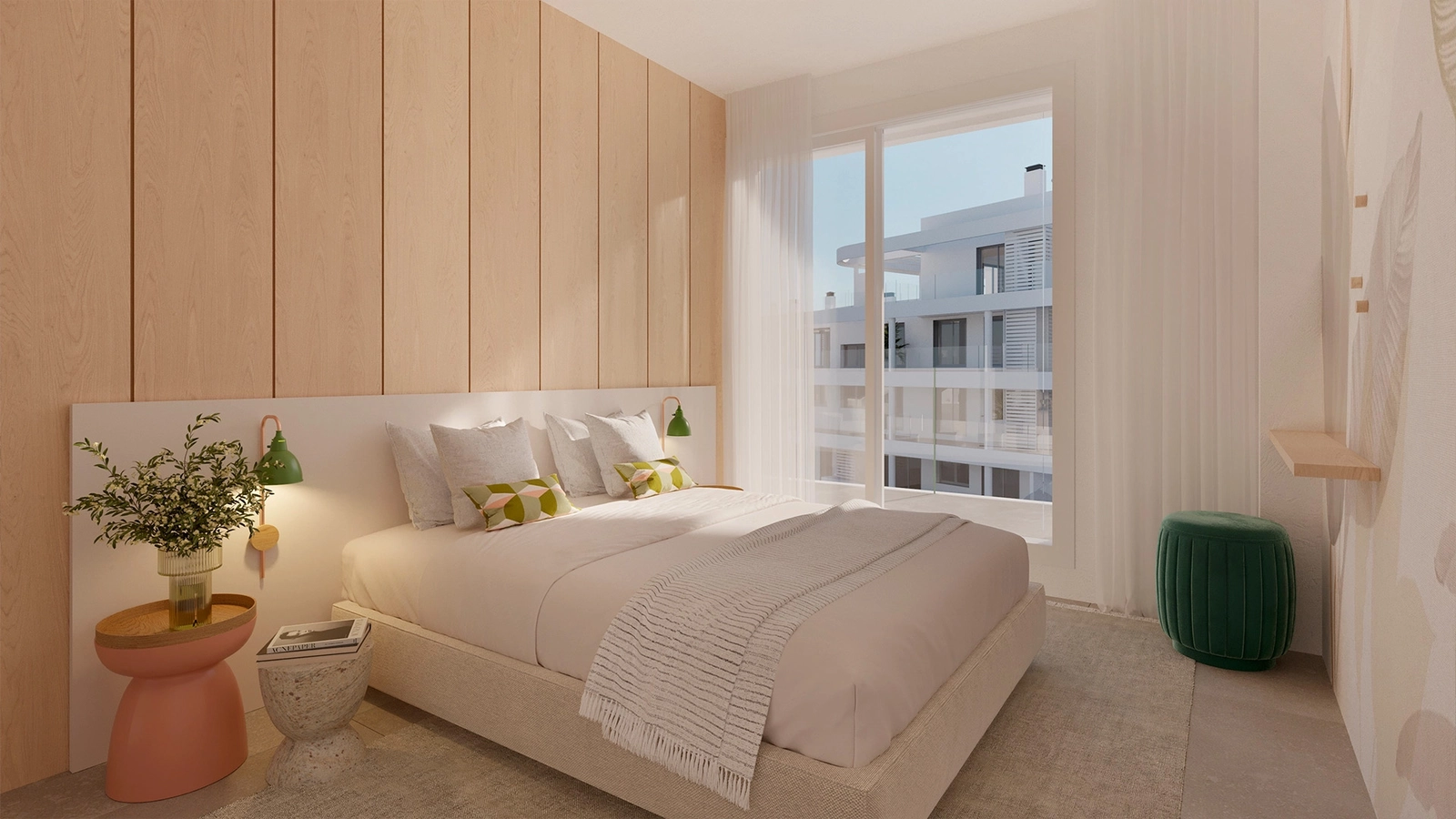 A comfortable and stylish living area that connects directly to a private and peaceful garden space.