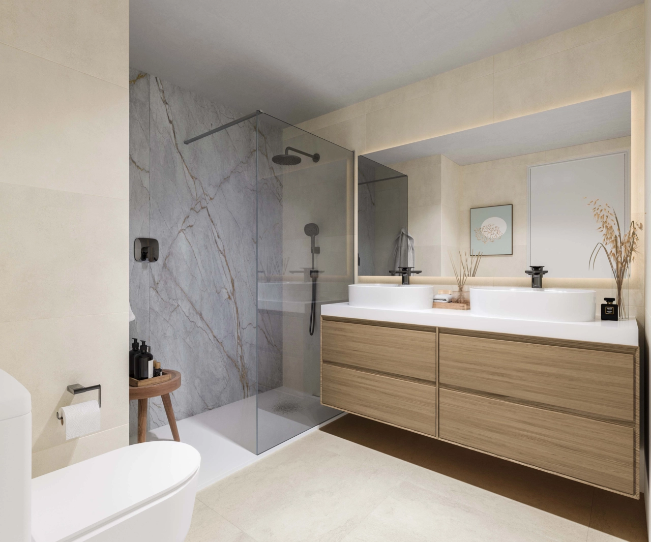 A modern, well-appointed bathroom featuring premium fixtures and a clean, elegant design.