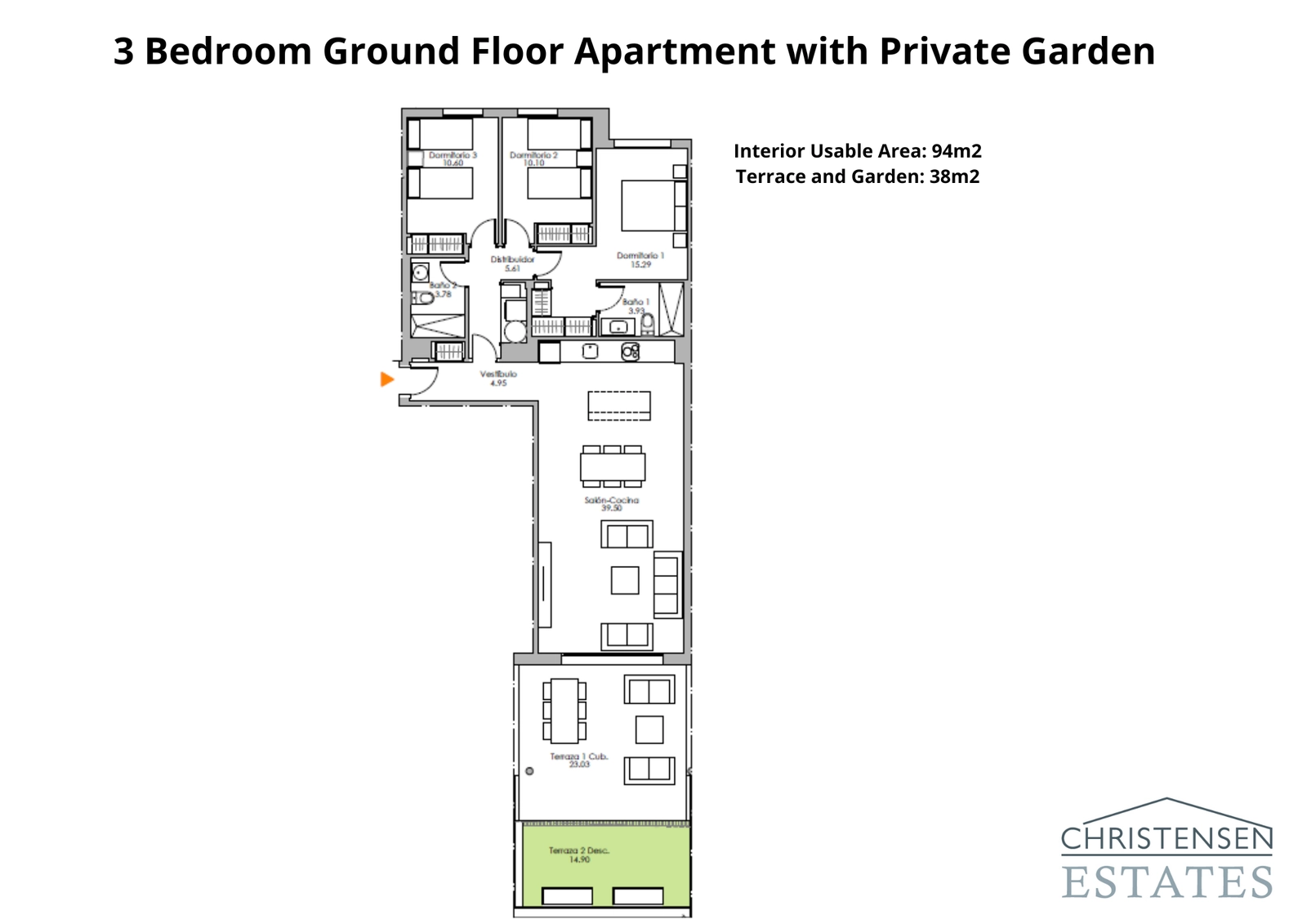 Three-bedroom ground floor home – This layout provides spacious interiors connected to a generous terrace and private garden, perfect for outdoor living.