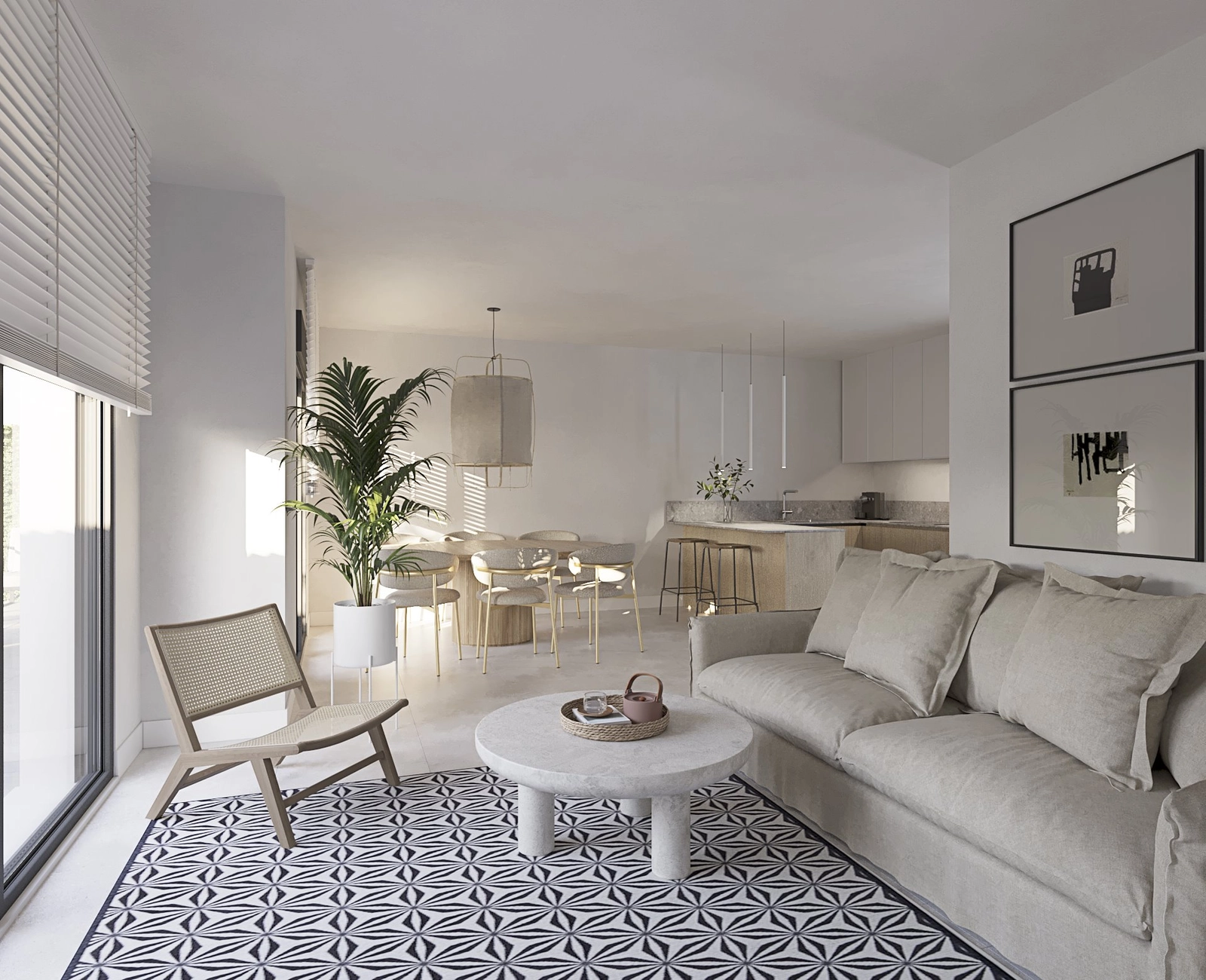 The open-plan living and dining area flows seamlessly, creating a perfect space for entertaining.