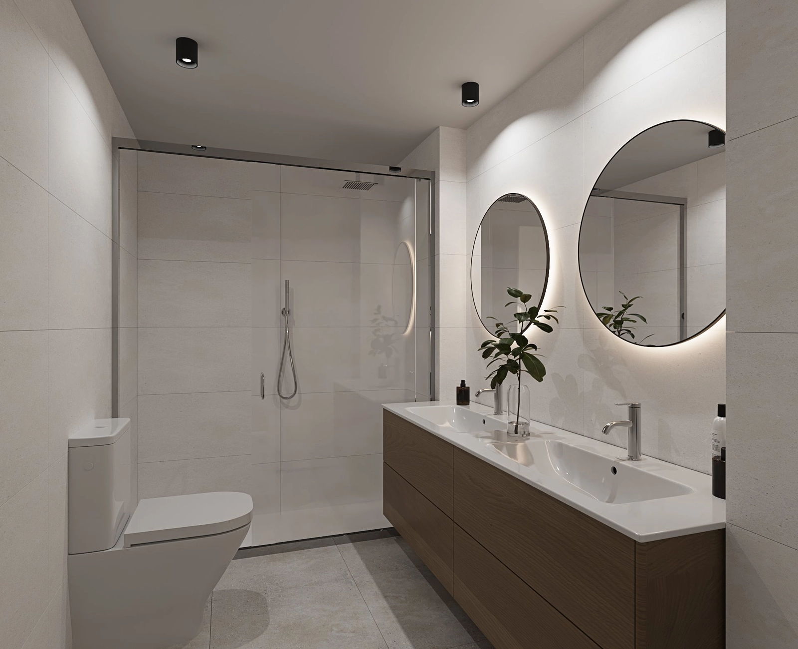 A stylish main bathroom with a double vanity and high-quality contemporary fittings.