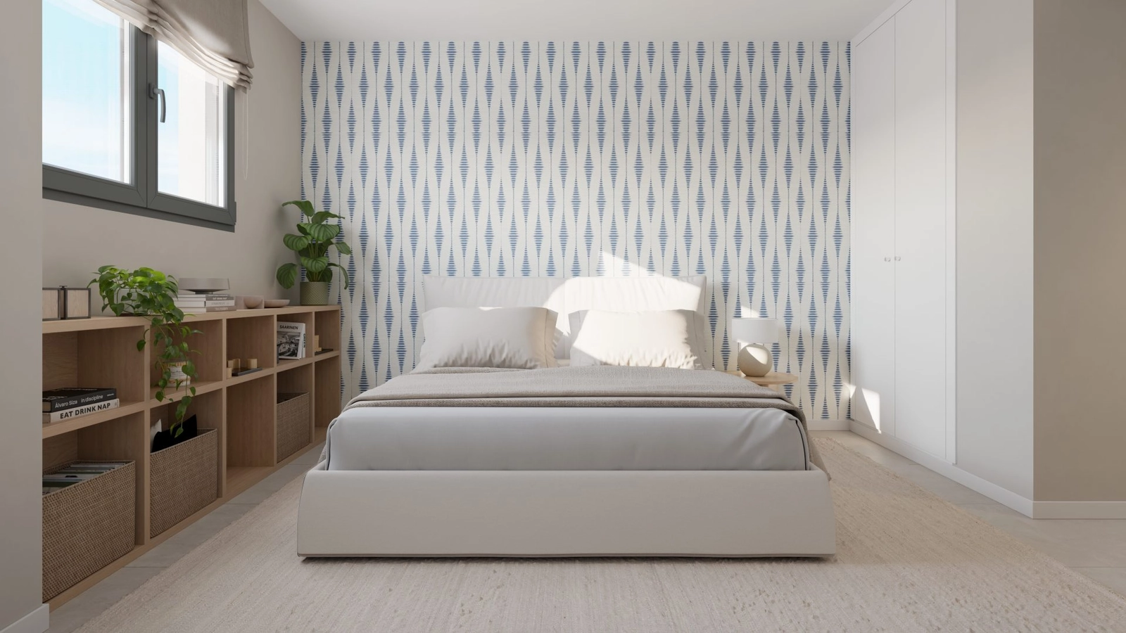 A comfortable and bright guest bedroom with ample space and natural light.