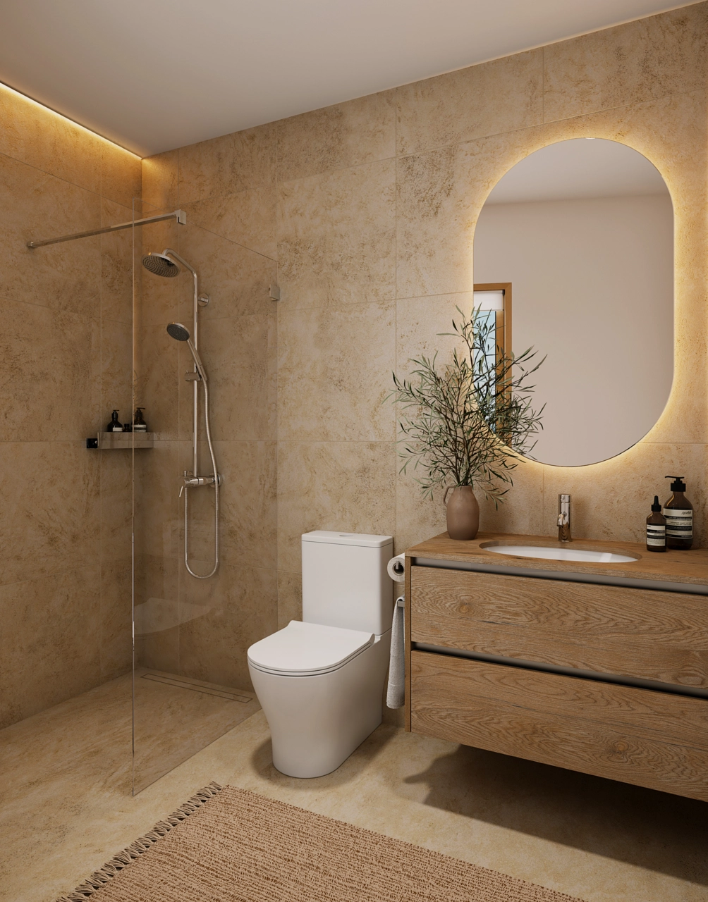 A modern, stylish bathroom featuring high-quality materials and contemporary design for a spa-like experience.