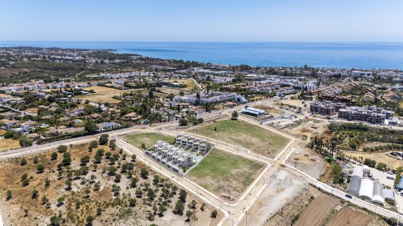 An aerial view showing the exclusive development's prime location, close to the sea on the beautiful Costa del Sol.
