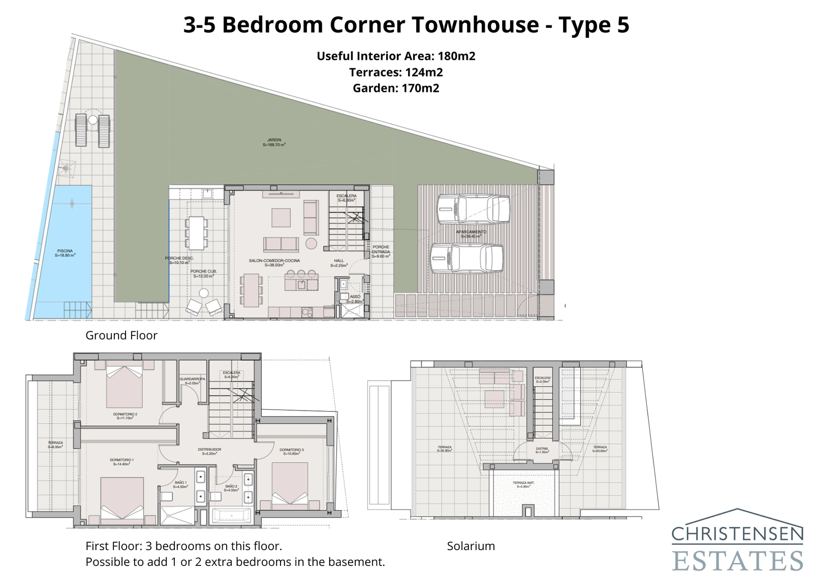 The floor plan for the Type 5 corner townhouse, featuring a larger garden and an optimized layout for privacy and light.