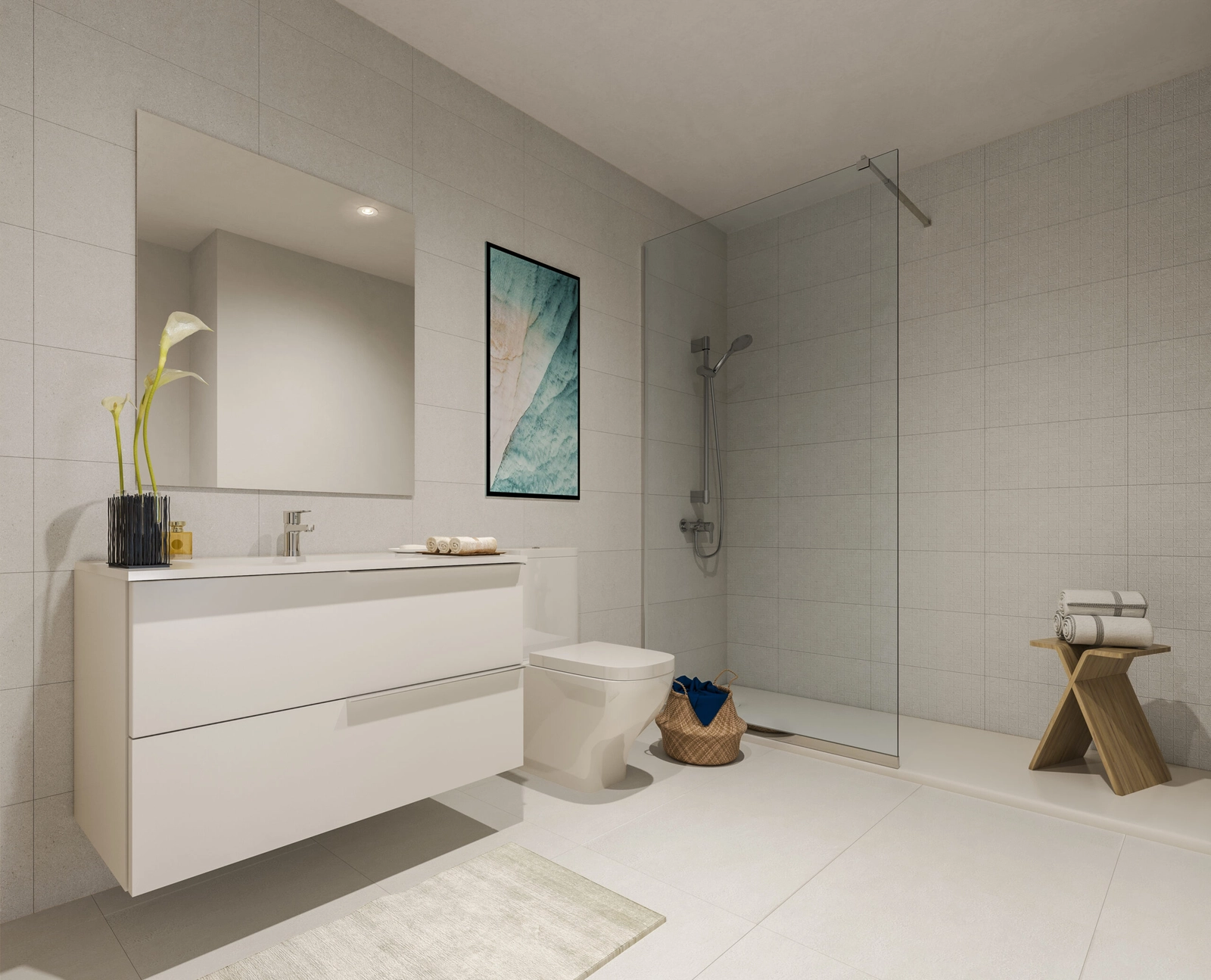 Modern bathrooms designed with clean lines and high-quality materials for a spa-like experience.