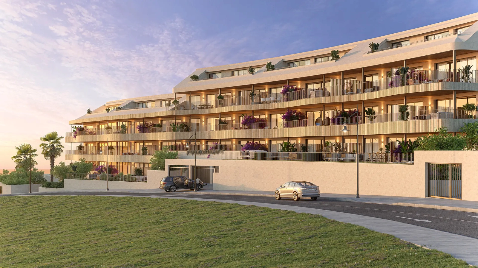 Modern architecture that blends with the hillside and sea views of El Higueron.