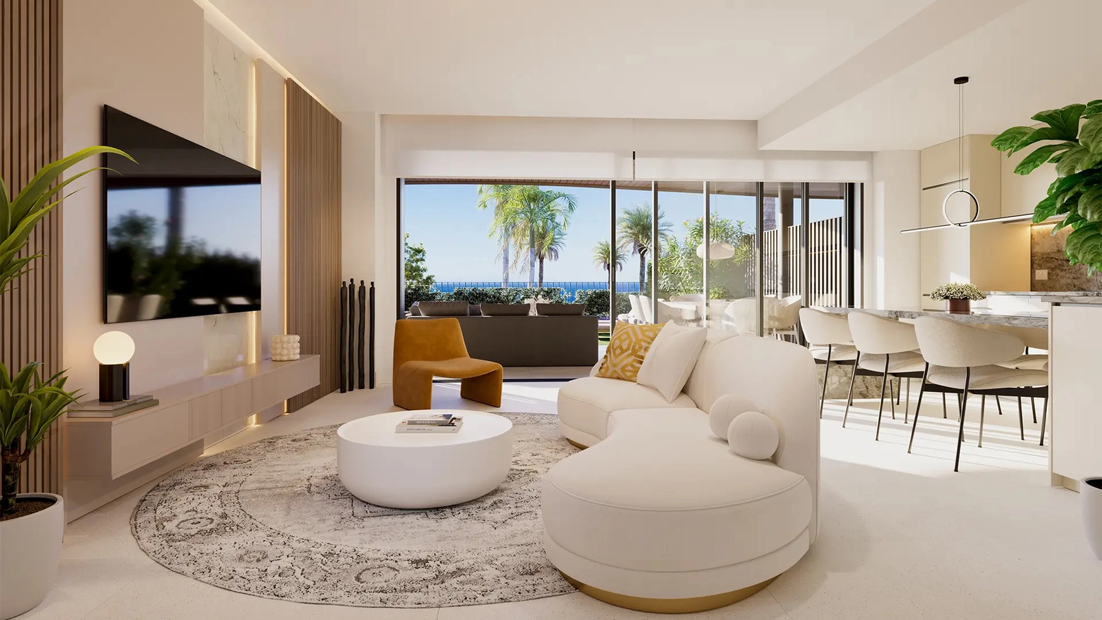 Open-plan living spaces filled with light, designed for easy indoor-outdoor living.
