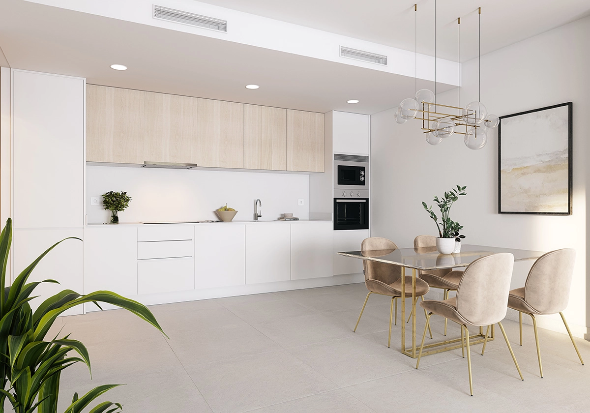 The modern kitchen is designed with style and function, featuring high-quality appliances.