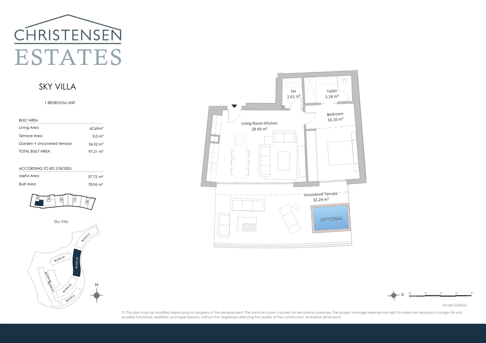 One-Bedroom Layout – Intelligent design that maximizes light and space, opening onto a large private terrace.