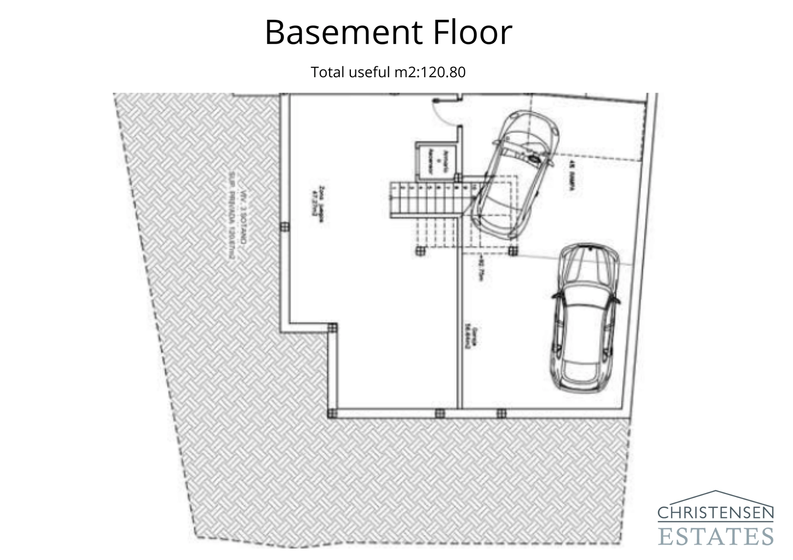 The basement level plan, featuring a private garage for one or two cars, storage, and direct elevator access to all floors.
