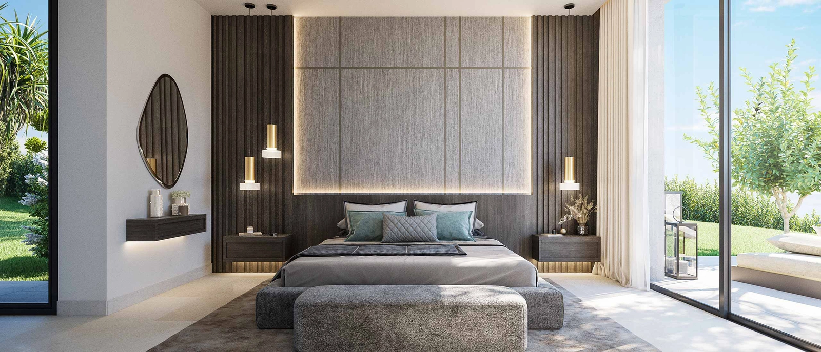 Elegant master bedrooms designed as a private sanctuary, with direct access to the garden.