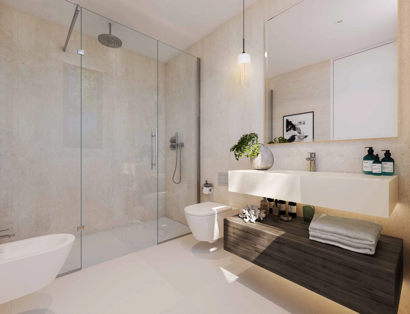 Modern bathrooms equipped with high-quality fixtures and finishes for a spa-like experience.