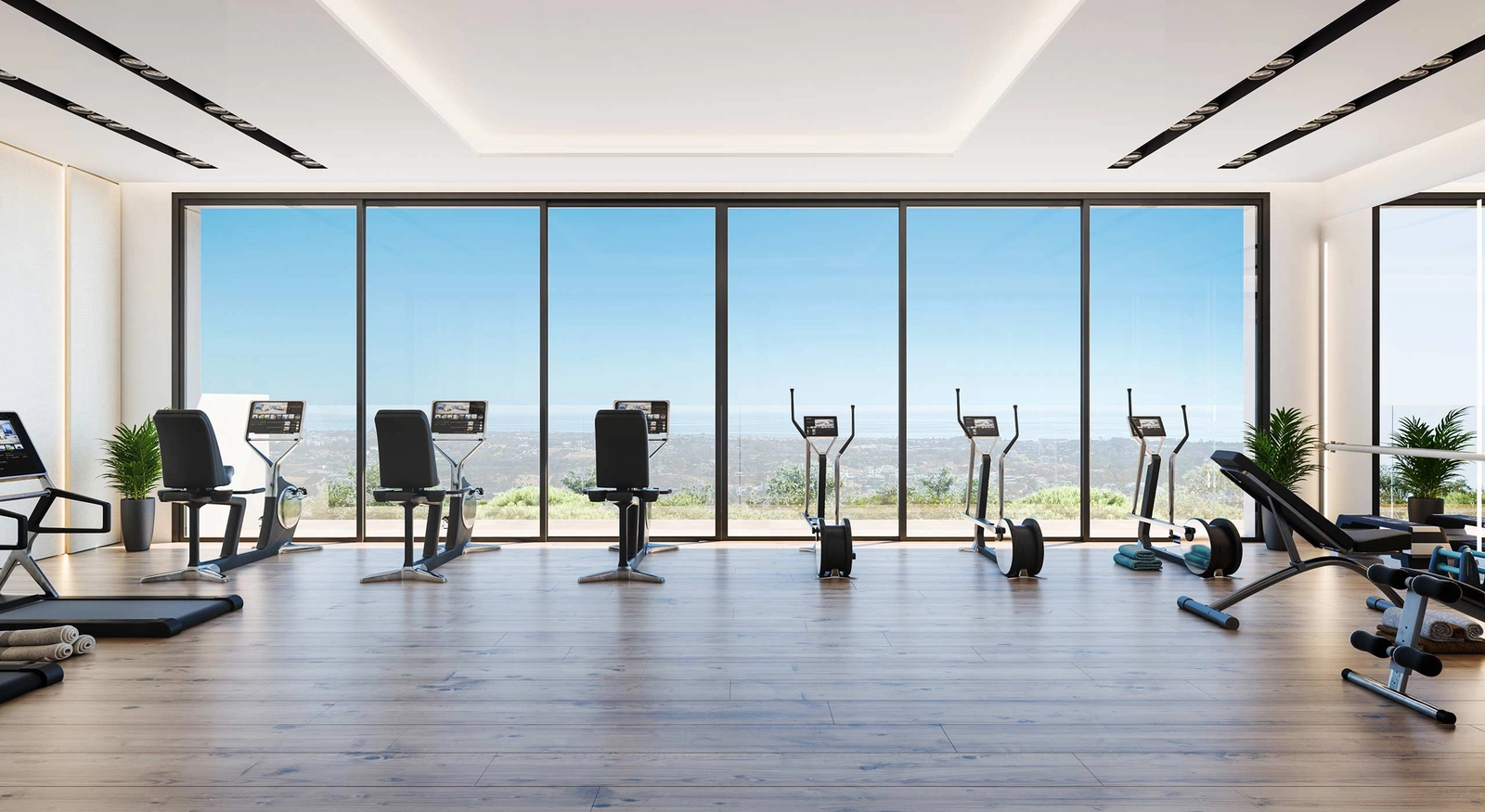 A state-of-the-art gym with panoramic windows, making your workout a scenic experience.