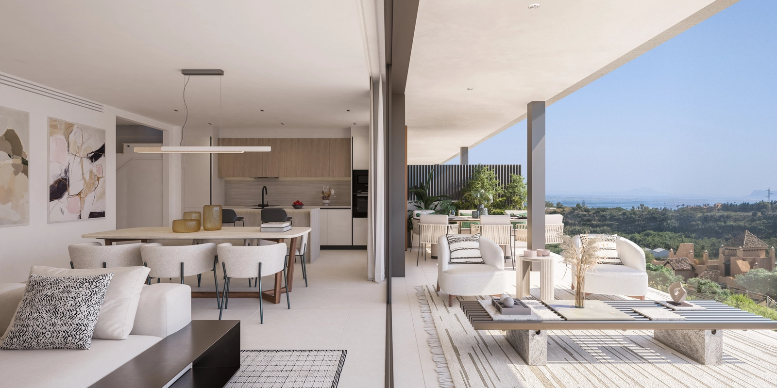 Effortless indoor-outdoor living, with the dining and lounge areas flowing onto a generous terrace with panoramic views.