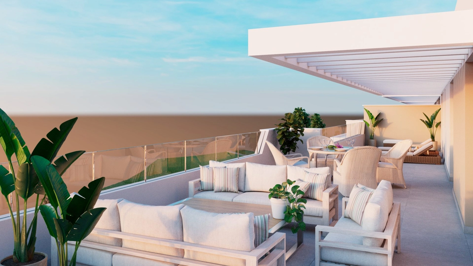 Spacious terraces designed for relaxing and enjoying the Mediterranean climate.