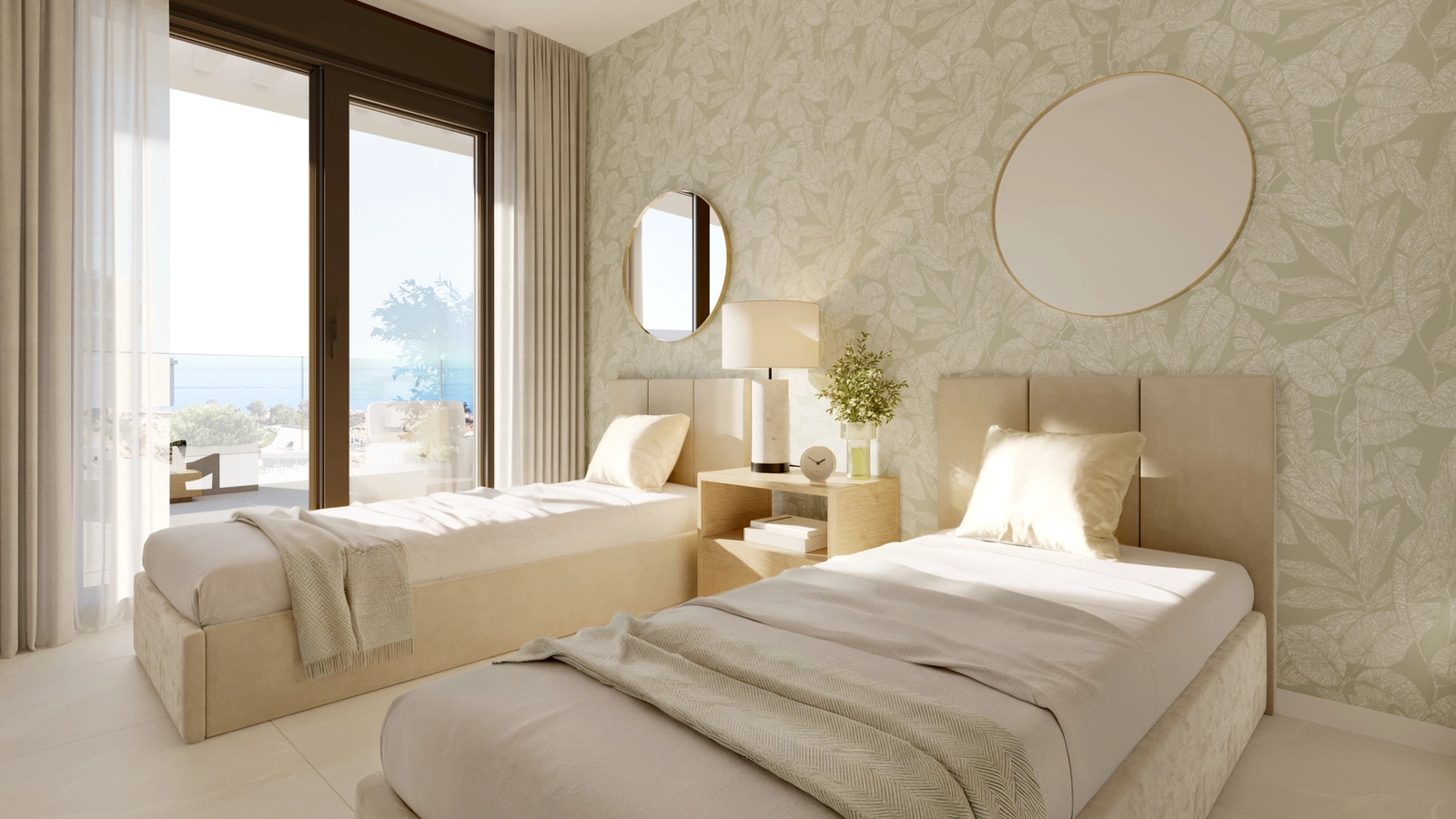 A beautifully appointed secondary bedroom with ample natural light and direct access to the outdoors.